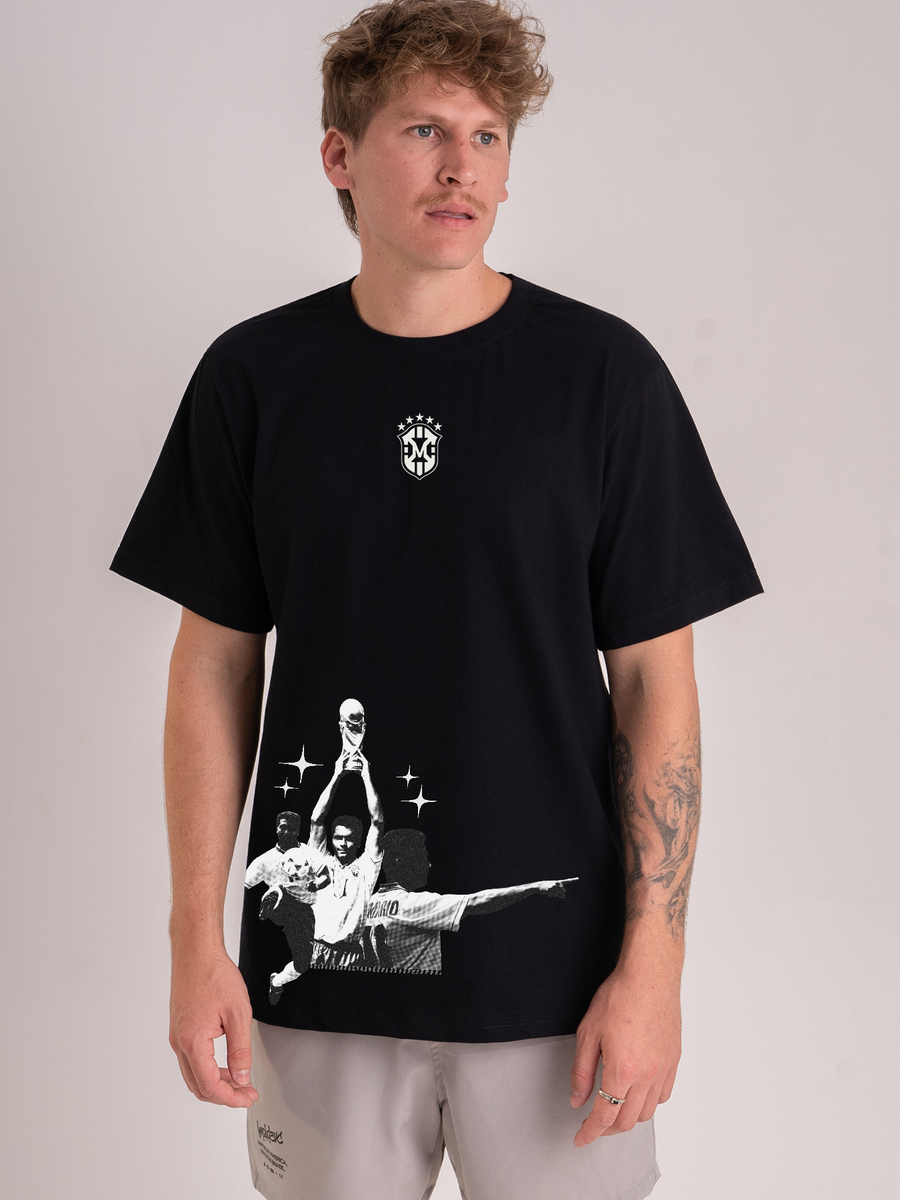 洋楽 Romello Camiseta Regular Estampada - Romário Preto